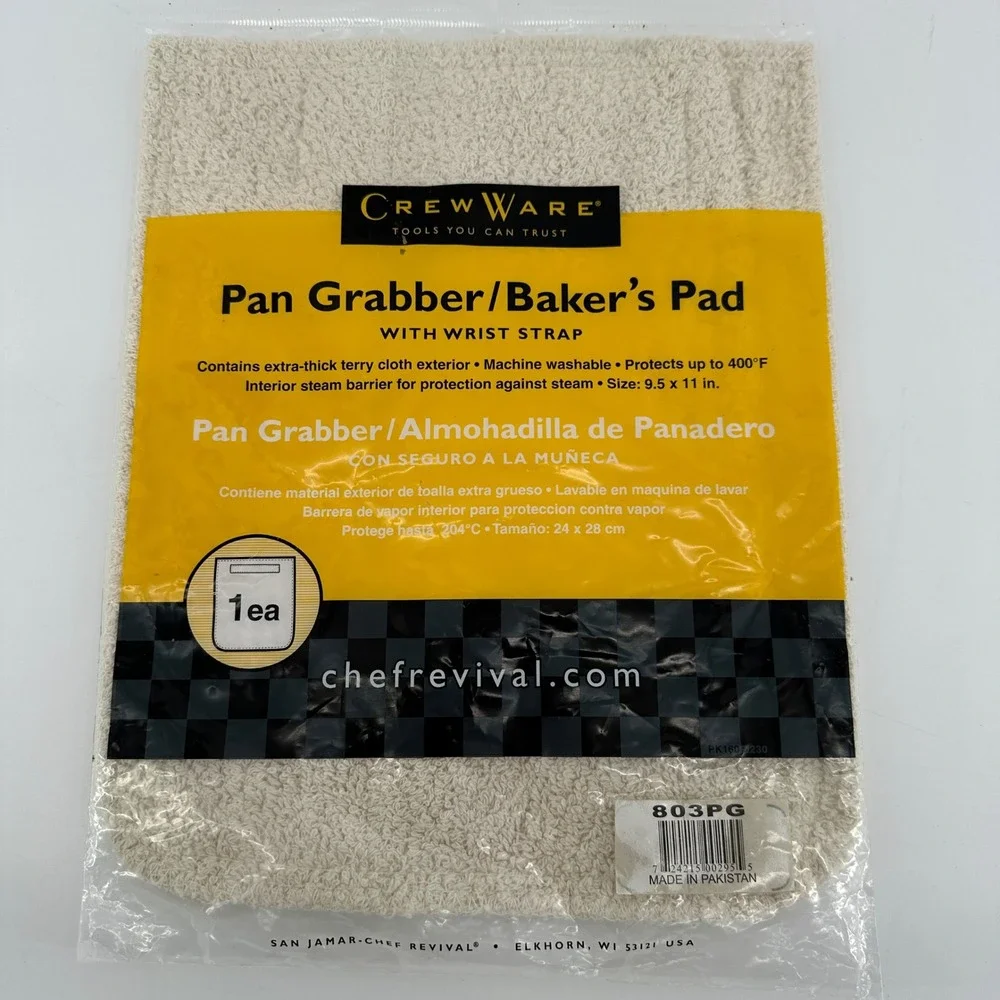 CrewWare Pan Grabber Baker's Pad Terry Cloth with Wrist Strap 803PG Cream